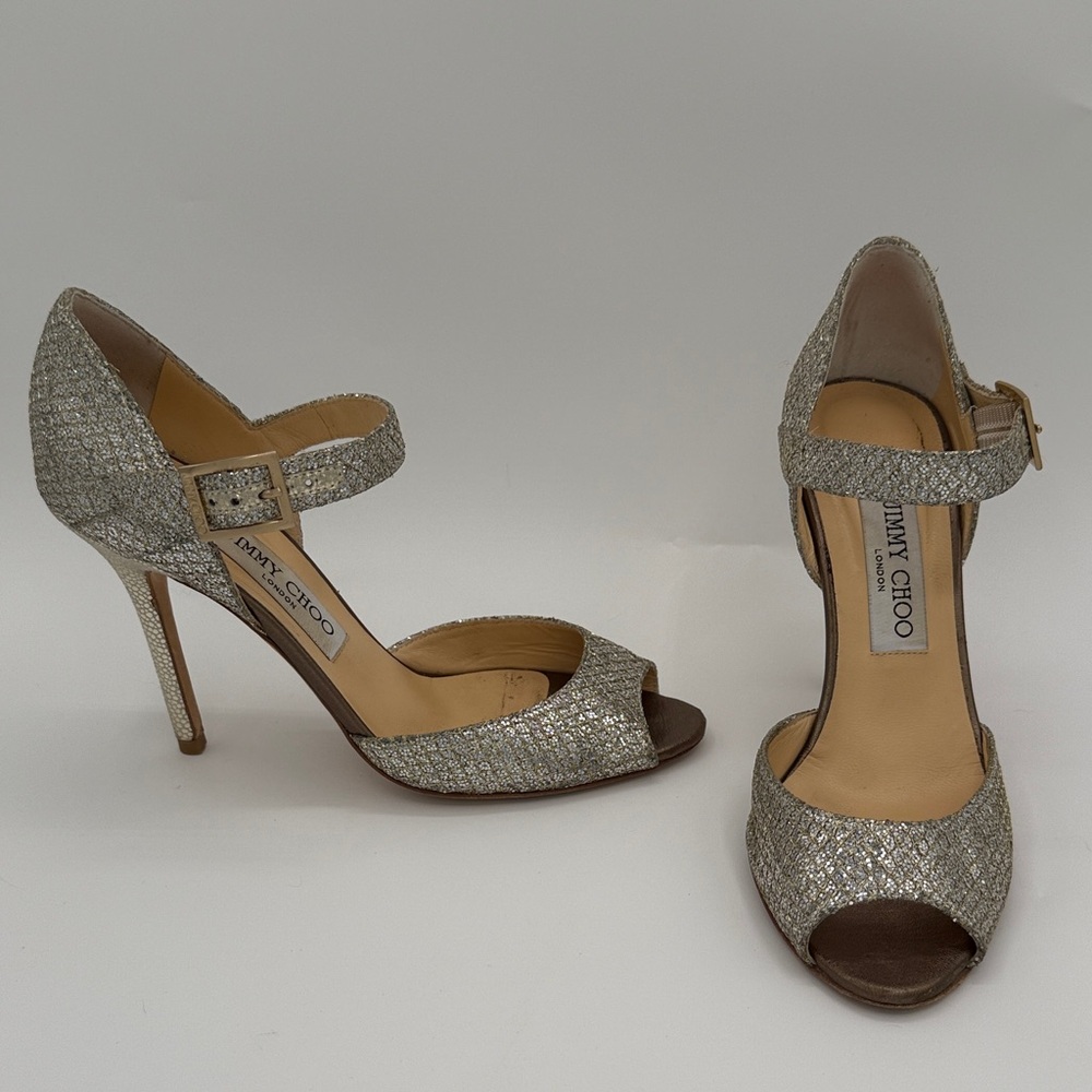 Jimmy Choo Glittering Mary Jane, Peep Toe Evening Heels